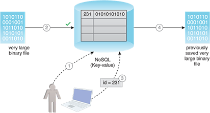High Volume Binary Storage: A contemporary database solution is implemented that supports scaling out and stores data as a binary large object (BLOB) that can be accessed based on an identifier.